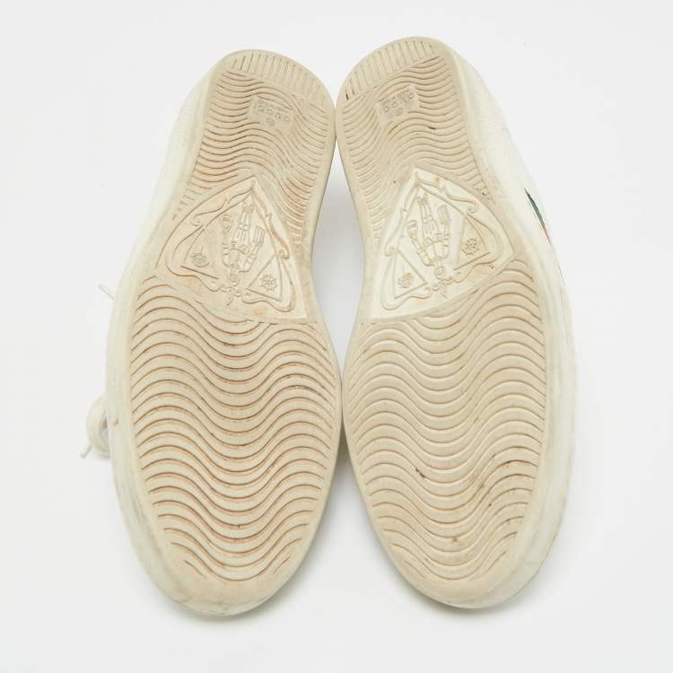 Pre Owned Gucci White Leather And Python Embossed Leather Ace Low Top Sneakers Size 42