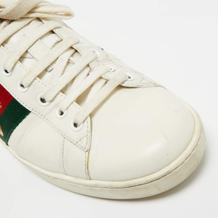 Pre Owned Gucci White Leather And Python Embossed Leather Ace Low Top Sneakers Size 42