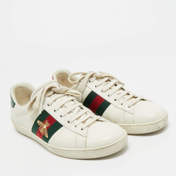 Pre Owned Gucci White Leather And Python Embossed Leather Ace Low Top Sneakers Size 42