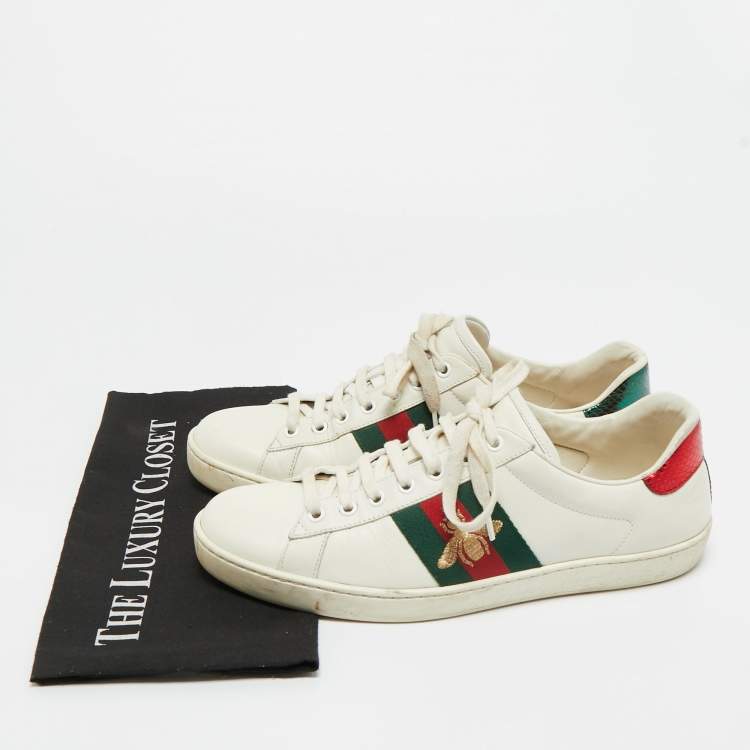 Pre Owned Gucci White Leather And Python Embossed Leather Ace Low Top Sneakers Size 42