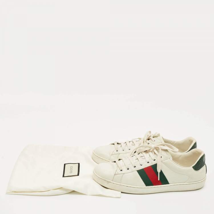 Pre Owned Gucci White Crocodile Leather and Leather Ace Lace Up Sneakers Size 40