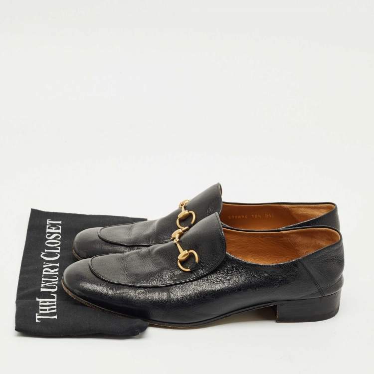 Pre Owned Gucci Black Leather Horsebit Slip On Loafers Size 44.5