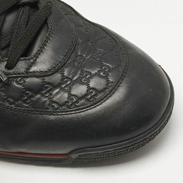 Pre Owned Gucci Black Guccissima Leather Web Low Top Sneakers Size 43