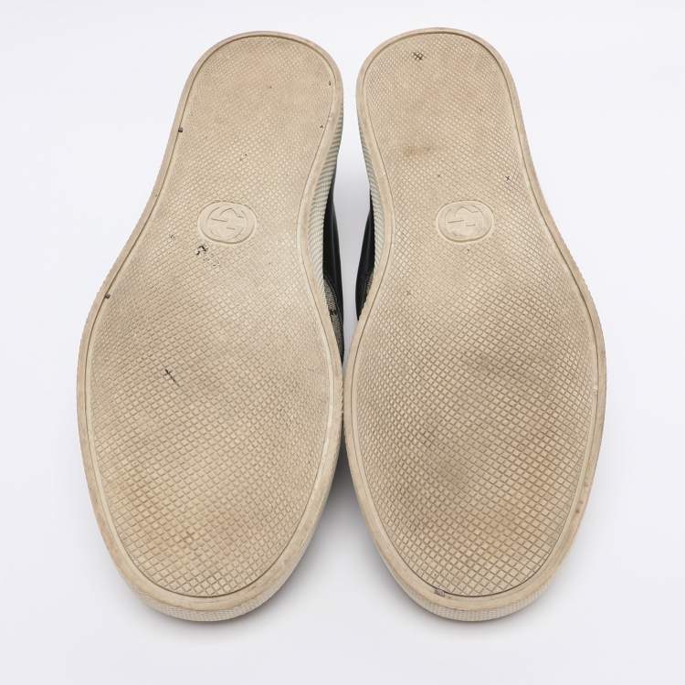 Pre Owned Gucci Beige/Black Tiger Print GG Supreme Canvas and Leather Slip On Sneakers Size 42.5