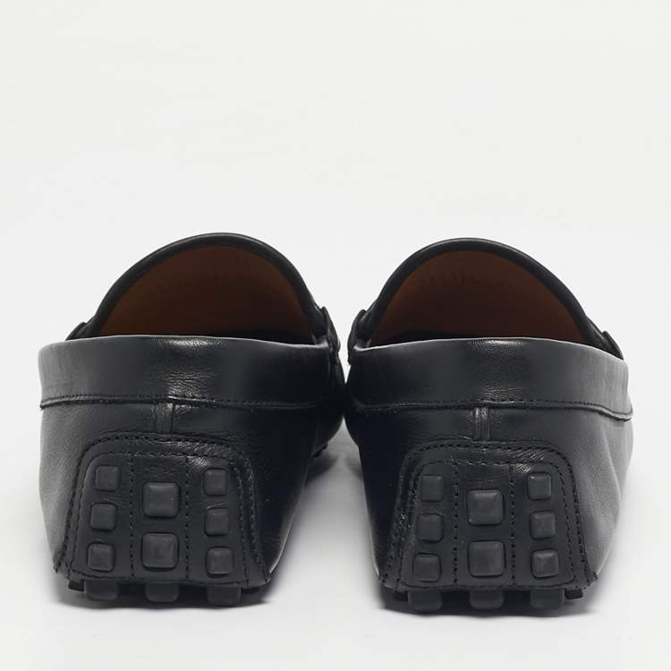 Pre Owned Gucci Black Leather Horsebit Web Detail Driver Loafers Size 42.5