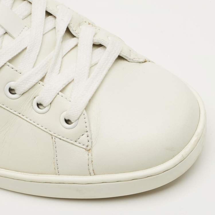Pre Owned Gucci White Leather and Python Embossed Leather Web Ace Lace Up Sneakers Size 42.5