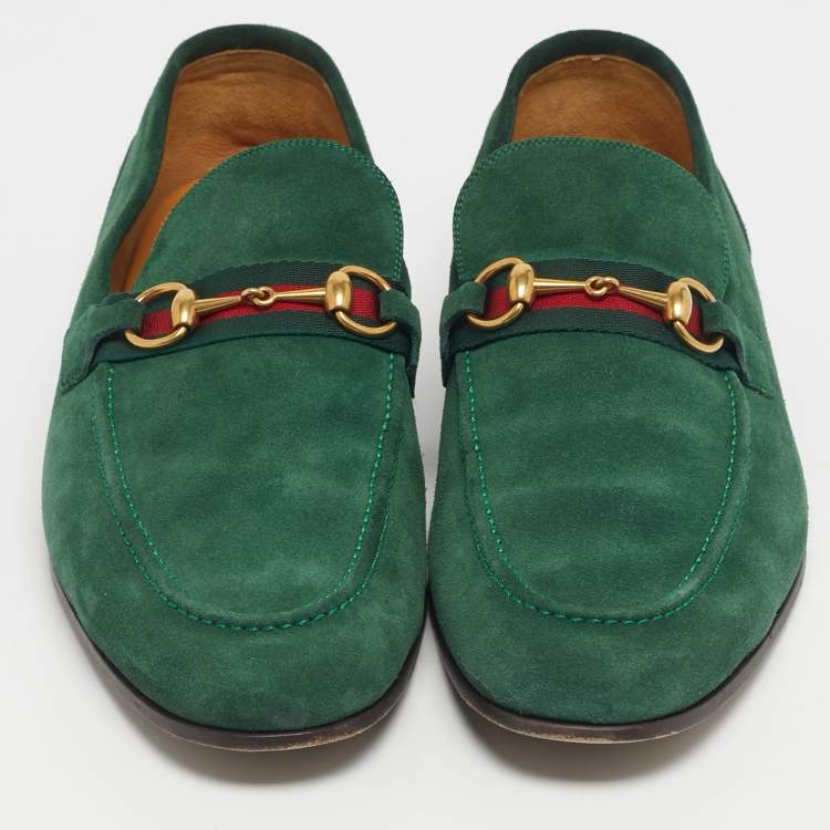 Pre Owned Gucci Green Suede Horsebit Loafers Size 46