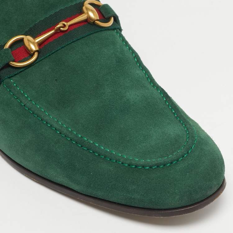 Pre Owned Gucci Green Suede Horsebit Loafers Size 46