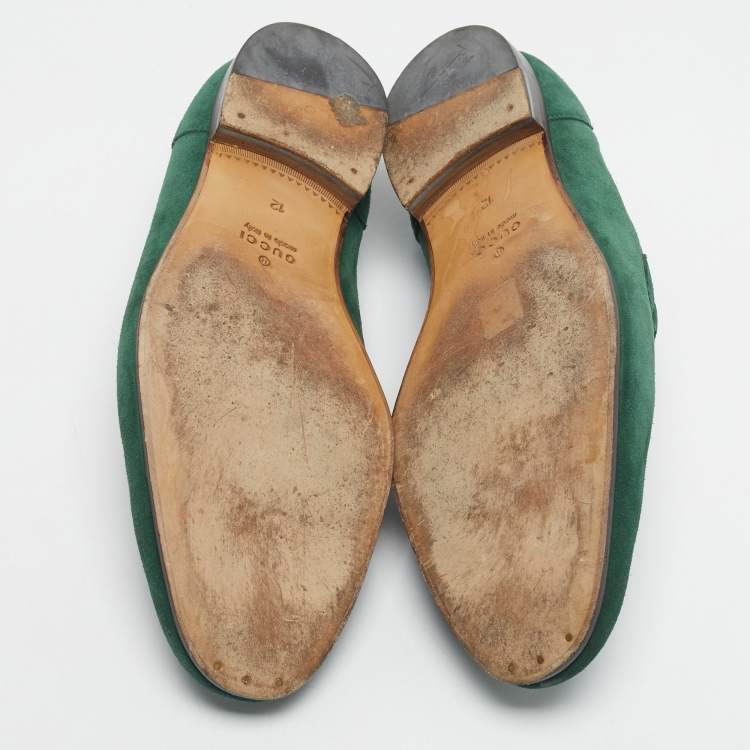 Pre Owned Gucci Green Suede Horsebit Loafers Size 46