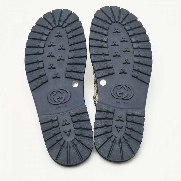 Pre Owned Gucci Beige/Navy Blue GG Supreme Canvas Horsebit Slippers Size 46