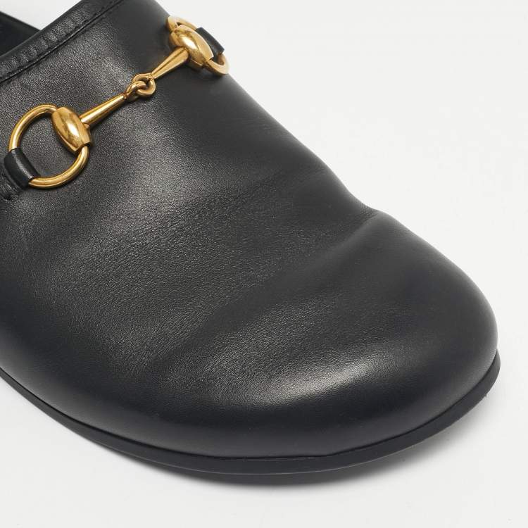 Pre Owned Gucci Black Leather Horsebit River Slingback Slippers Size 42