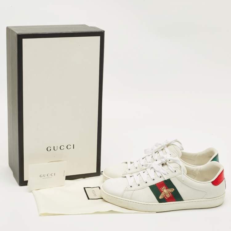 Pre Owned Gucci White Leather and Python Embossed Leather Web Ace Lace Up Sneakers Size 43