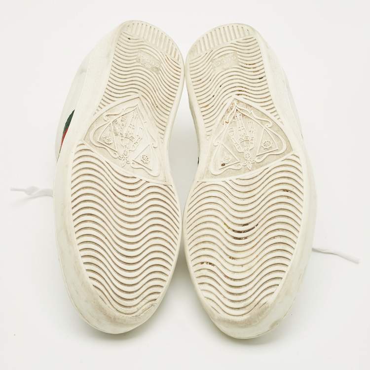 Pre Owned Gucci White Leather and Python Embossed Leather Web Ace Lace Up Sneakers Size 43