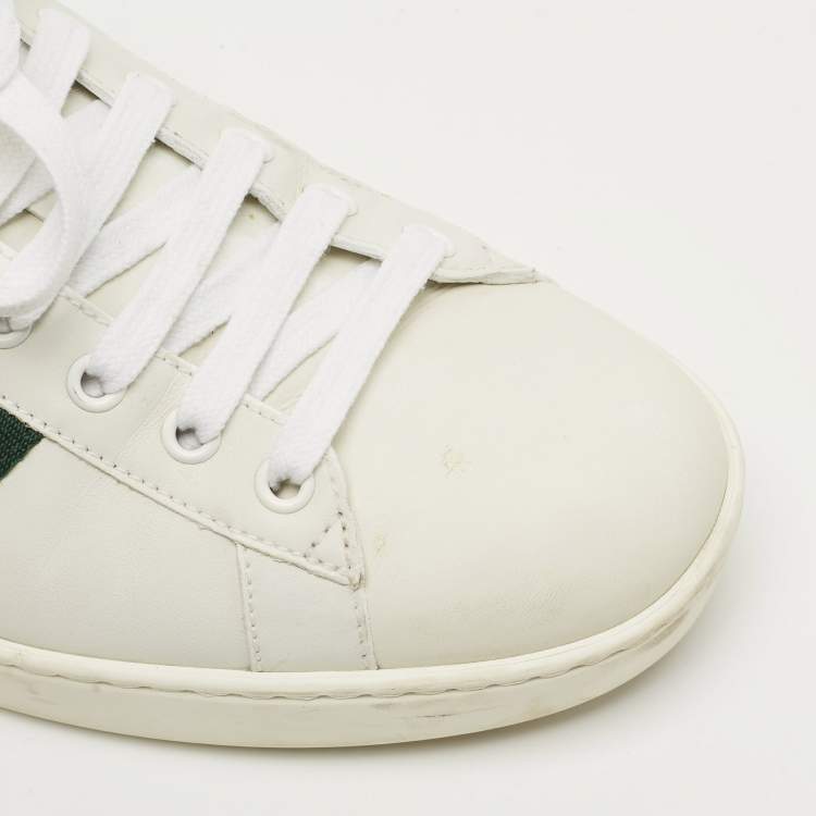 Pre Owned Gucci White Leather and Python Embossed Leather Web Ace Lace Up Sneakers Size 43
