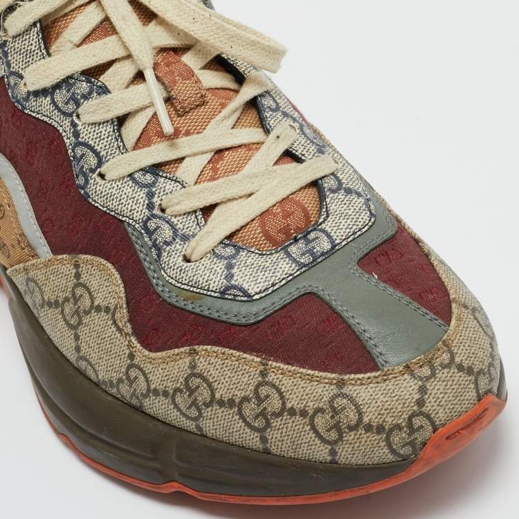 Pre Owned Gucci Multicolor GG Supreme Canvas and Leather Rhyton Sneakers Size 42