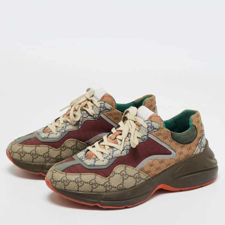 Pre Owned Gucci Multicolor GG Supreme Canvas and Leather Rhyton Sneakers Size 42