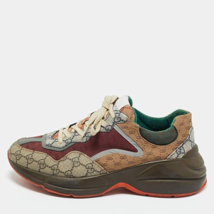 Pre Owned Gucci Multicolor GG Supreme Canvas and Leather Rhyton Sneakers Size 42
