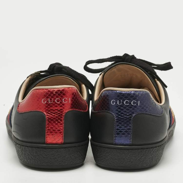 Pre Owned Gucci Black Leather Ace Lace Up Sneakers Size 41.5