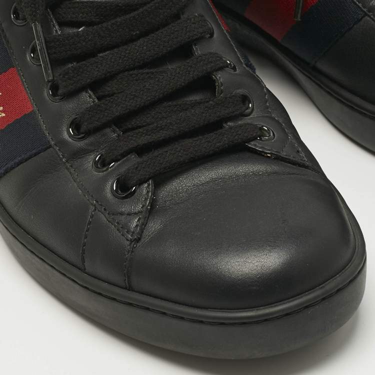Pre Owned Gucci Black Leather Ace Lace Up Sneakers Size 41.5