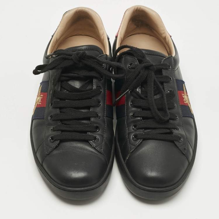 Pre Owned Gucci Black Leather Ace Lace Up Sneakers Size 41.5