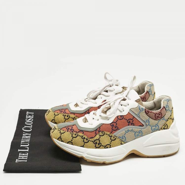 Pre Owned Gucci Multicolor GG Canvas and Leather Rhyton Sneakers Size 39