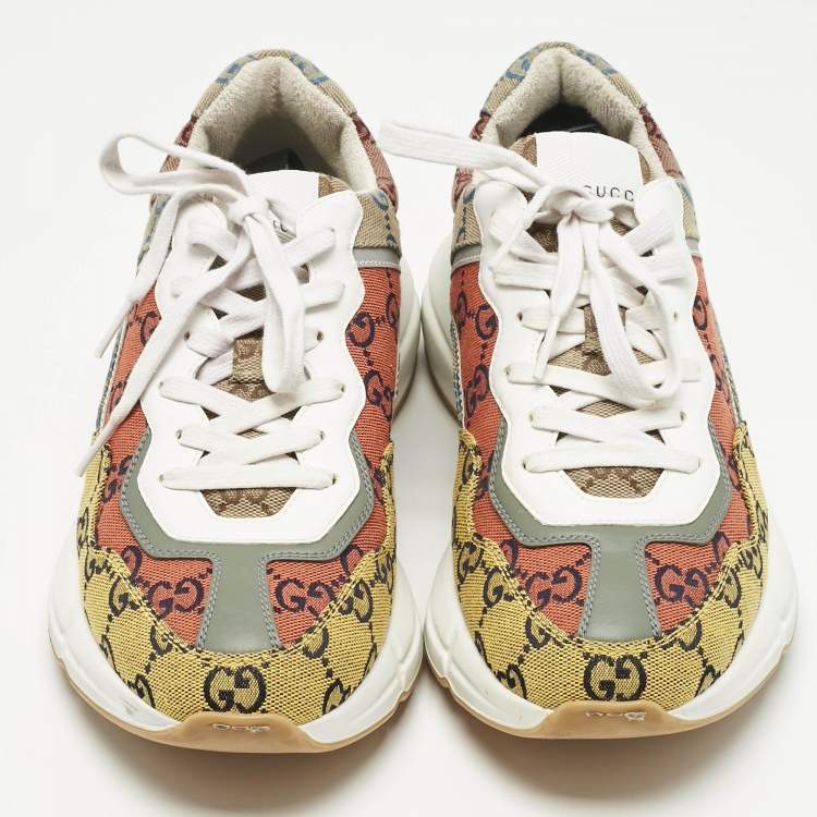Pre Owned Gucci Multicolor GG Canvas and Leather Rhyton Sneakers Size 39