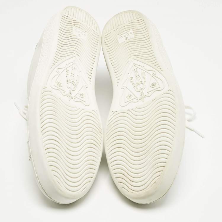 Pre Owned Gucci White/Grey Leather Perforated GG Ace Sneakers Size 44.5