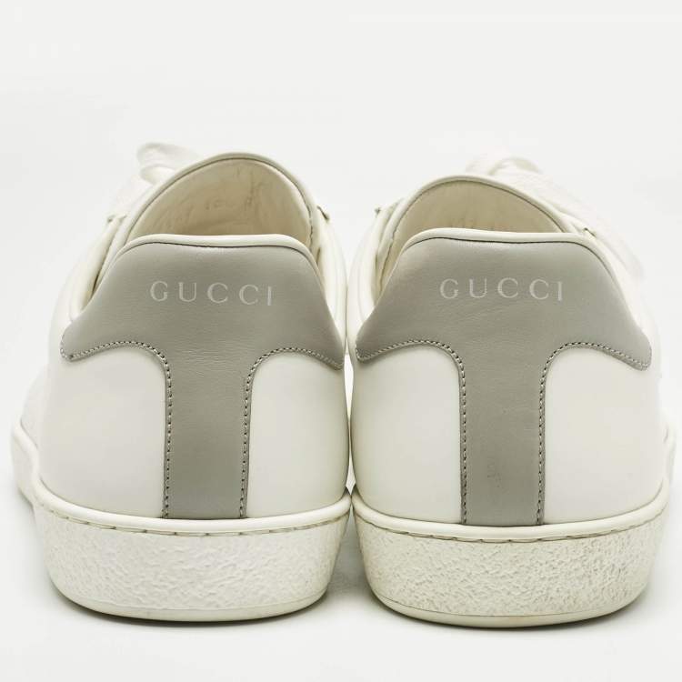 Pre Owned Gucci White/Grey Leather Perforated GG Ace Sneakers Size 44.5