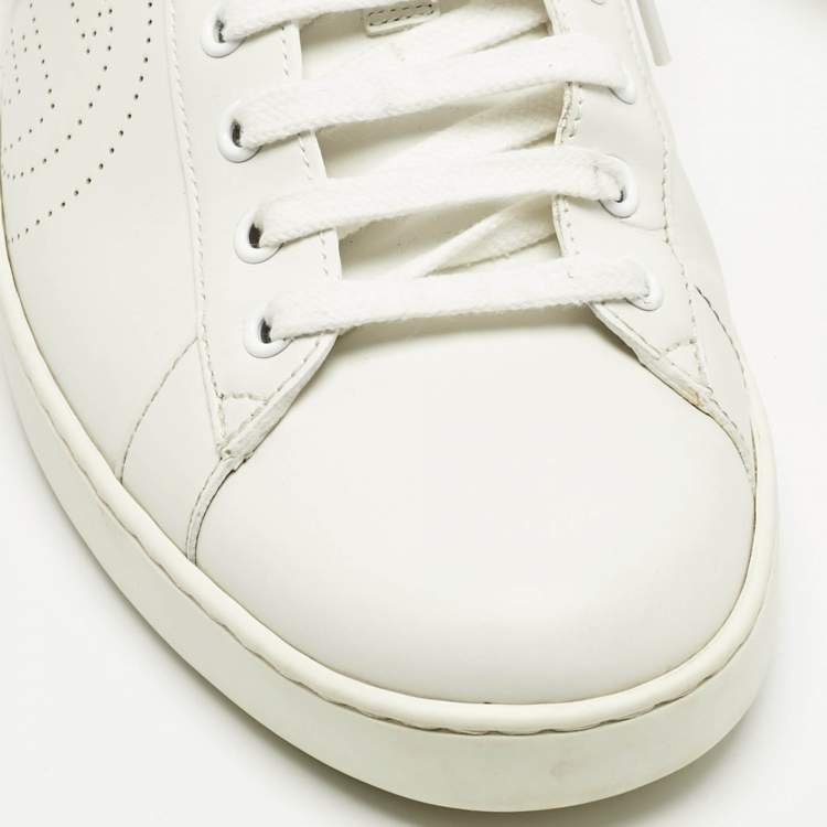 Pre Owned Gucci White/Grey Leather Perforated GG Ace Sneakers Size 44.5