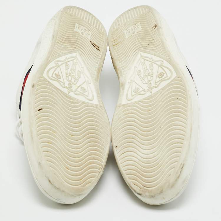 Pre Owned Gucci White Python Embossed Leather Web Ace Lace Up Sneakers Size 45.5