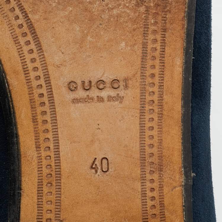 Pre Owned Gucci Blue Leather and Suede Jordaan  Horsebit Loafers Size 40
