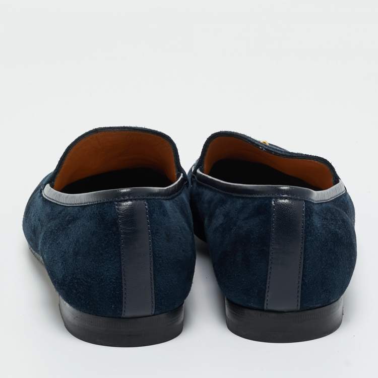 Pre Owned Gucci Blue Leather and Suede Jordaan  Horsebit Loafers Size 40