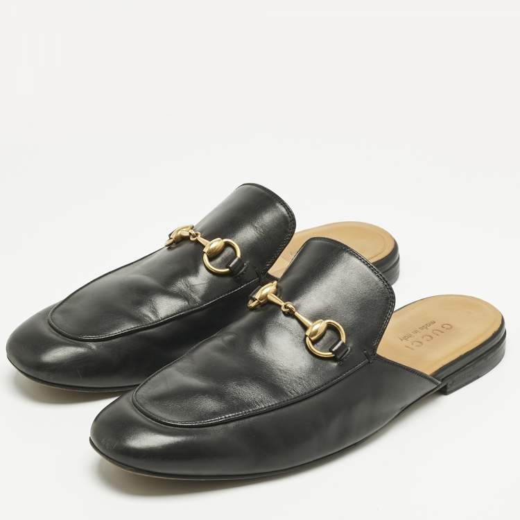 Pre Owned Gucci Black Leather Princetown Flat Mules Size 43