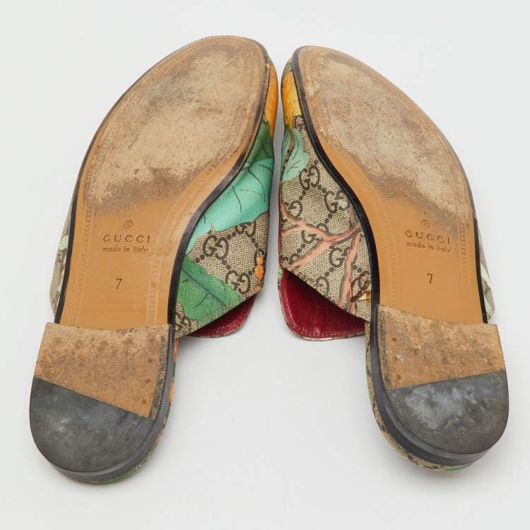 Pre Owned Gucci Multicolor GG Supreme Canvas Tian Princetown Flat Mules Size 41