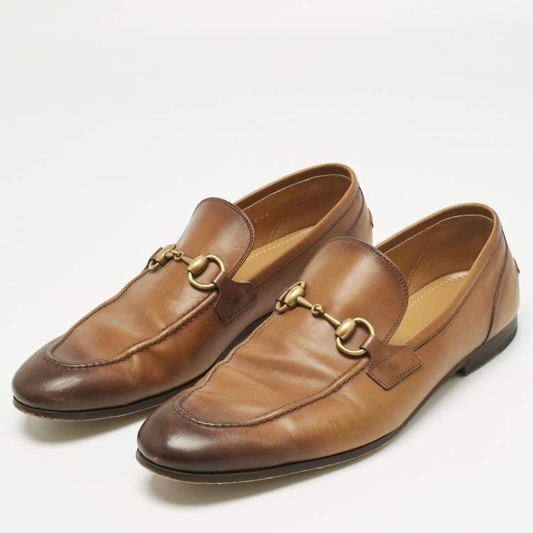 Pre Owned Gucci Brown Leather Jordaan Horsebit Loafers Size 41.5
