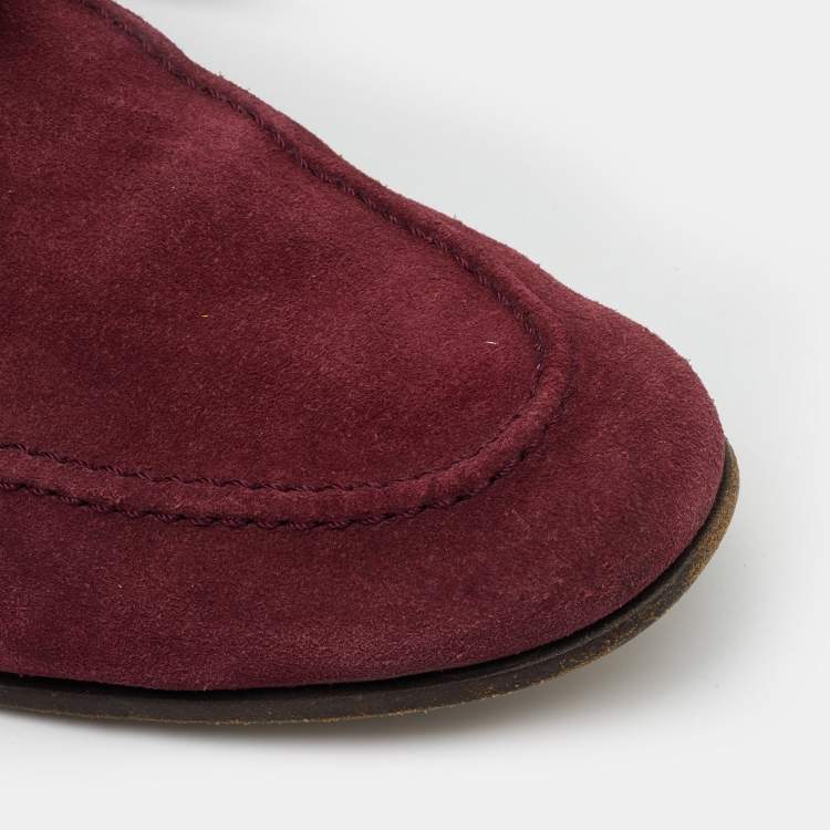 Pre Owned Gucci Burgundy Suede Web Horsebit Slip On Loafers Size 41