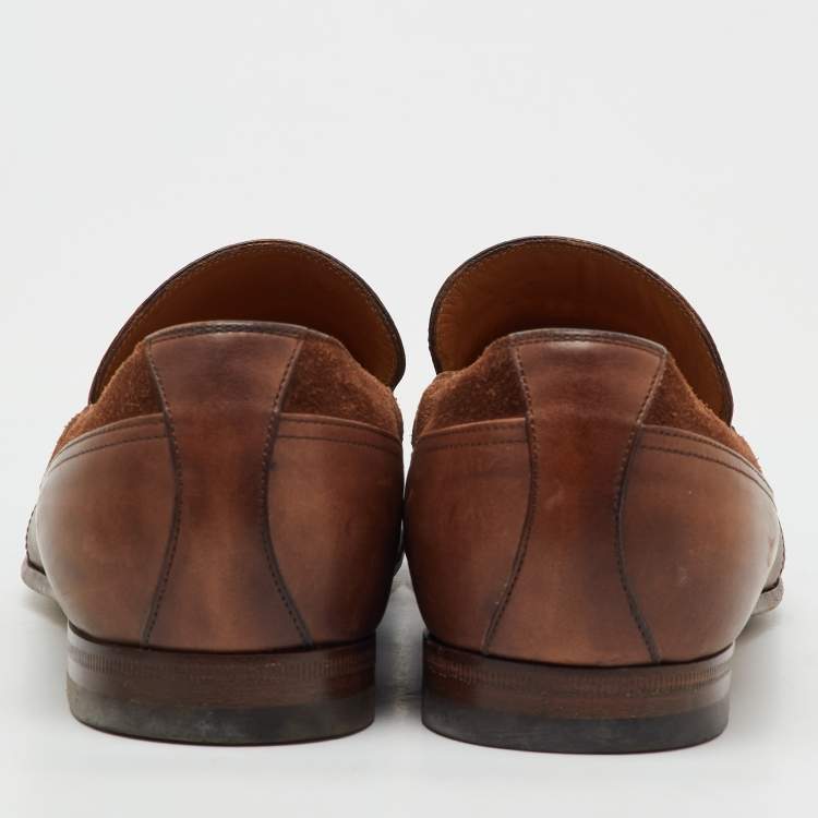 Pre Owned Gucci Brown Leather and Suede Slip On Penny Loafers Size 41