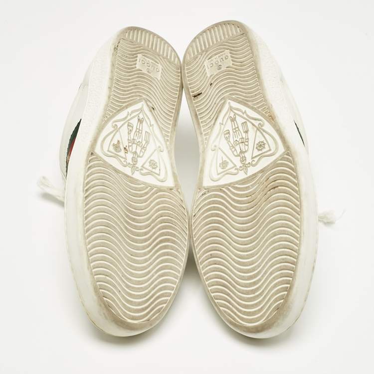 Pre Owned Gucci White Leather and Snakeskin Embossed Leather Ace Lace Up Sneakers Size 40