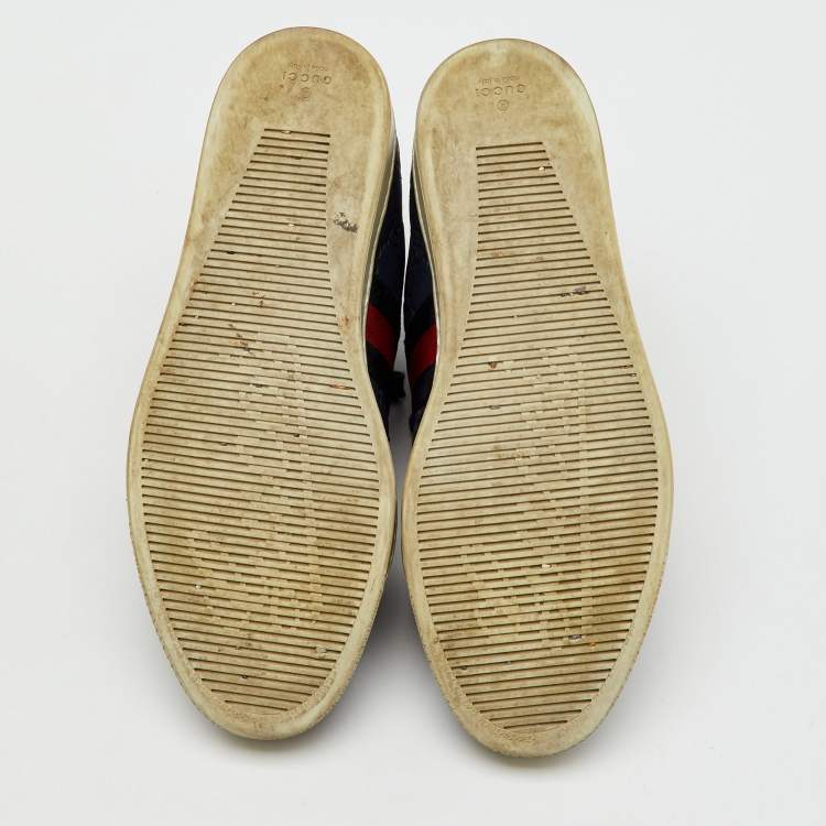 Pre Owned Gucci Navy Blue Guccissima Leather Web Detail High Top Sneakers Size 41.5