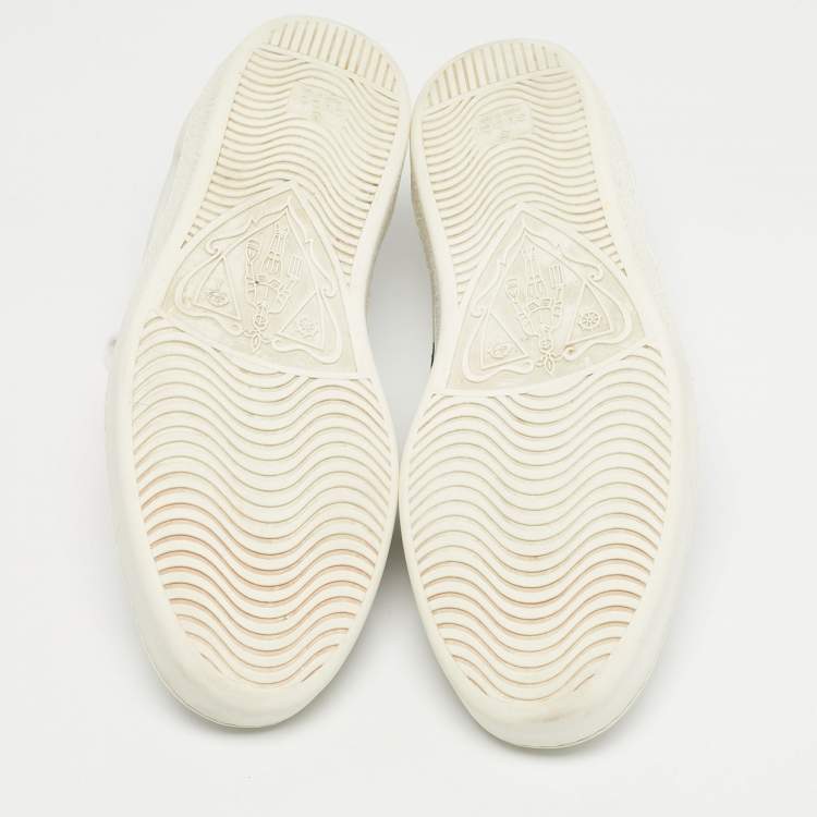 Pre Owned Gucci White Snakeskin Embossed and Leather Web Ace Low Top Sneakers Size 43.5
