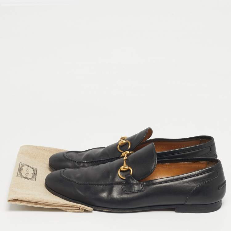 Pre Owned Gucci Jordaan Black Leather Horsebit Loafers Size 42.5