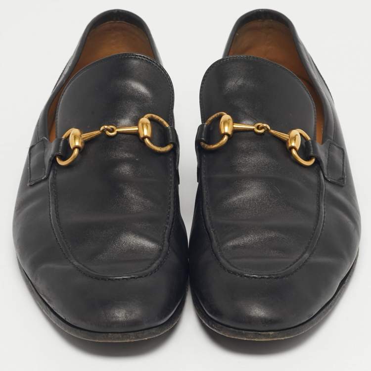 Pre Owned Gucci Jordaan Black Leather Horsebit Loafers Size 42.5