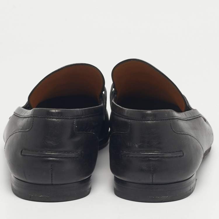 Pre Owned Gucci Jordaan Black Leather Horsebit Loafers Size 42.5