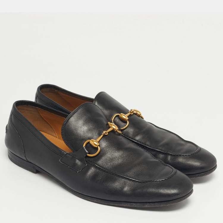 Pre Owned Gucci Jordaan Black Leather Horsebit Loafers Size 42.5