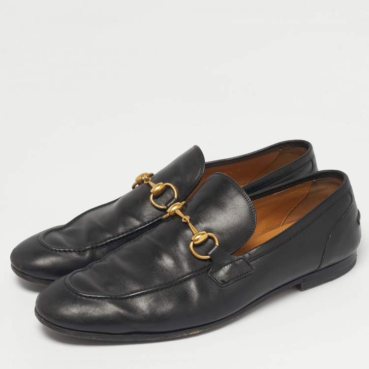 Pre Owned Gucci Jordaan Black Leather Horsebit Loafers Size 42.5