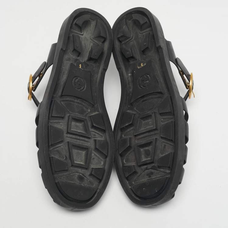 Pre Owned Gucci Black Rubber Tiger Head Flat Sandals Size 39