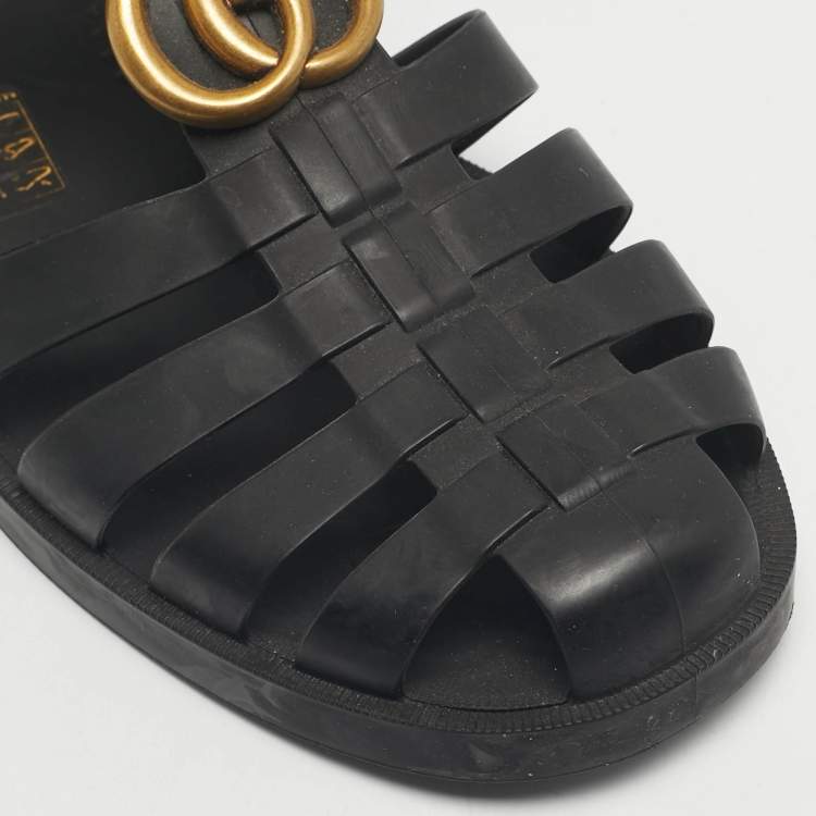 Pre Owned Gucci Black Rubber Tiger Head Flat Sandals Size 39