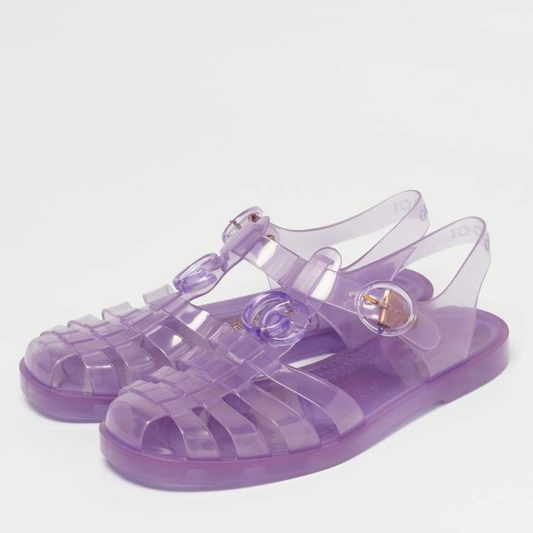 Pre Owned Gucci Purple Rubber Fishermen Flat Sandals Size 40