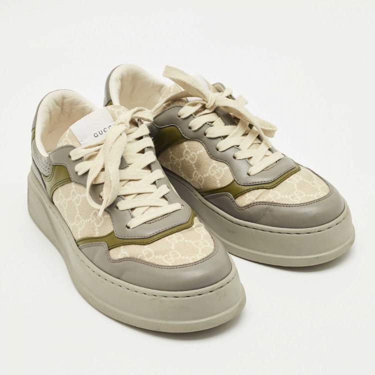 Pre Owned Gucci Multicolor Canvas and Leather Chunky B Low Top Sneakers Size 41.5