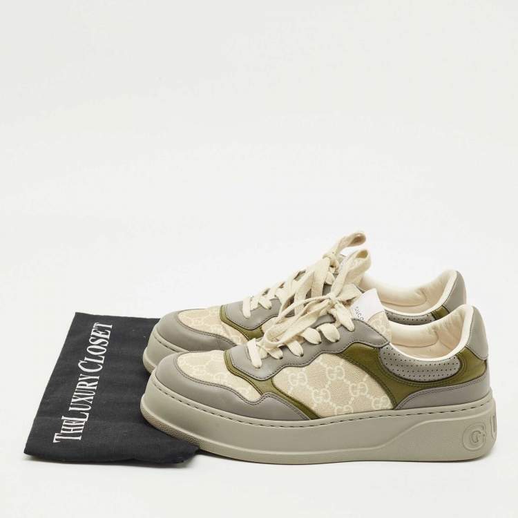 Pre Owned Gucci Multicolor Canvas and Leather Chunky B Low Top Sneakers Size 41.5